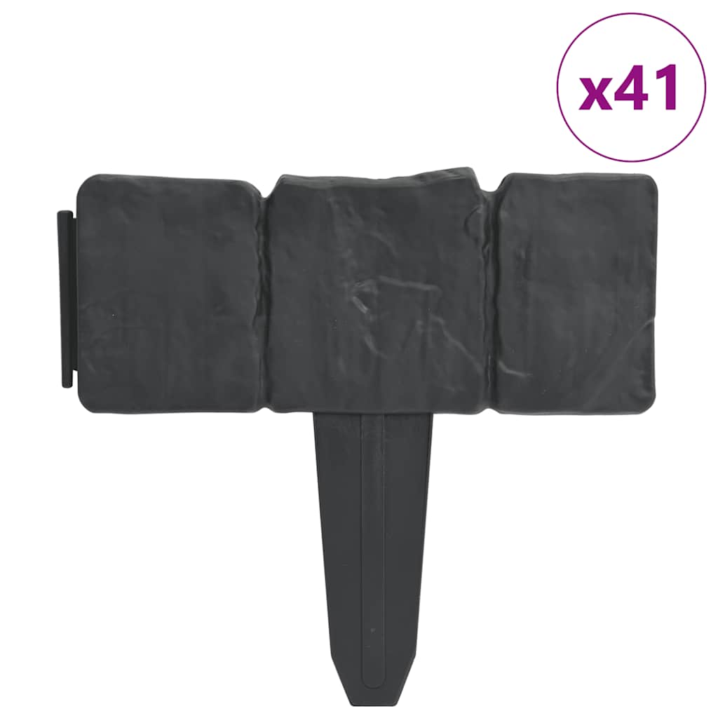 Plastic Garden / Lawn Fence Stone Look 41 Pcs 10 M
