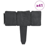 Plastic Garden / Lawn Fence Stone Look 41 Pcs 10 M - Front View