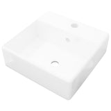 Ceramic Basin Square with Overflow and Faucet Hole 41 x 41 cm - Front View