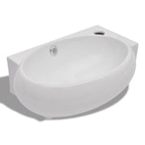 Ceramic Sink Basin Faucet & Overflow Hole Bathroom White - Front View