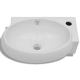 Ceramic Sink Basin Faucet & Overflow Hole Bathroom White - Side View