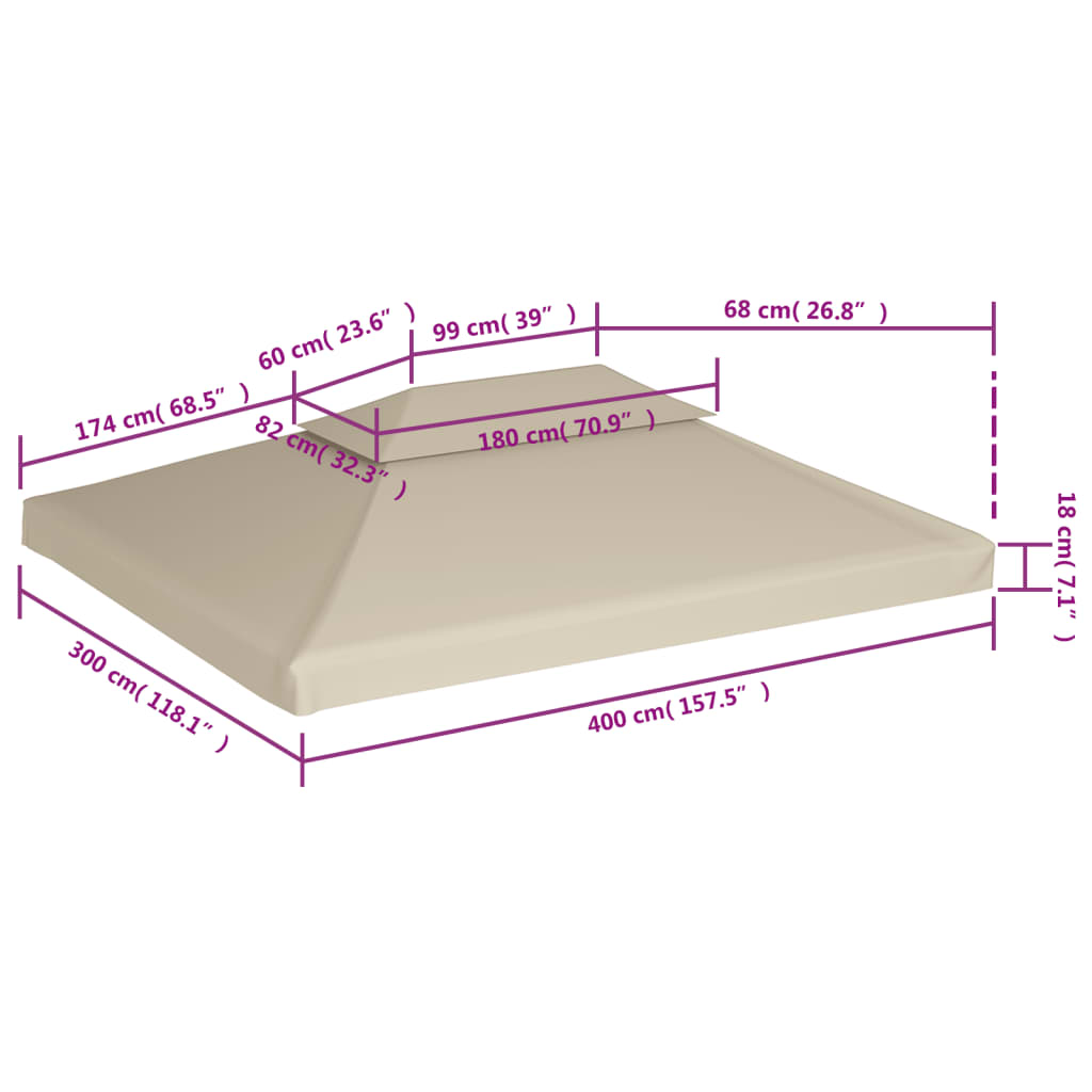 Water-proof Gazebo Cover Canopy Replacement 310 g / m² Beige 3 x 4 m