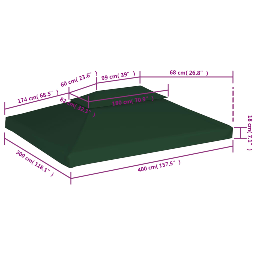 Water-proof Gazebo Cover Canopy 310 g / m² Green 3 x 4 m