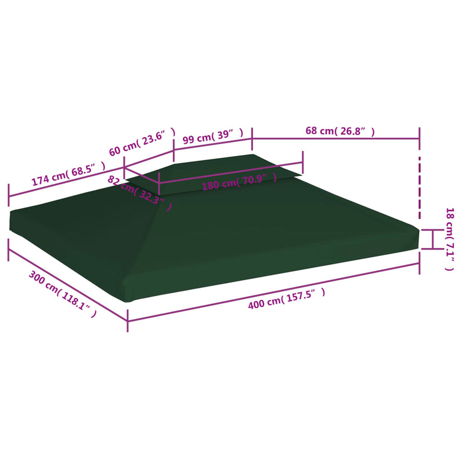 Water-proof Gazebo Cover Canopy 310 g / m² Green 3 x 4 m