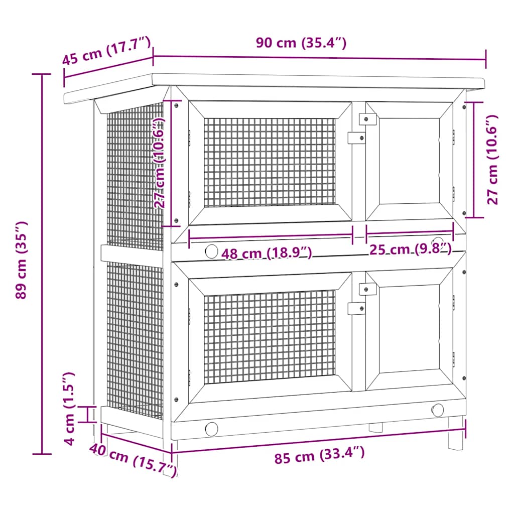 Outdoor Rabbit Hutch Small Animal House Pet Cage 4 Doors Wood