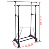 Adjustable Clothes Rack 4 Castors 2 Hanging Rails - Rear View