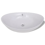 Luxury Ceramic Basin Oval with Overflow 59 x 38.5 cm - Side View