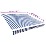 Awning Replacement Fabric Blue and White 300x250 cm Polyester - 45-Degree Angle