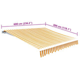 Awning Replacement Fabric Yellow and White 6x3 m Polyester - 45-Degree Angle