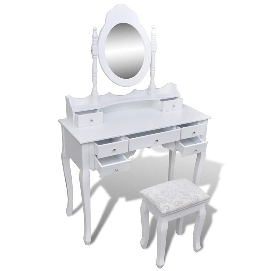 Dressing Table with Mirror and Stool 7 Drawers White