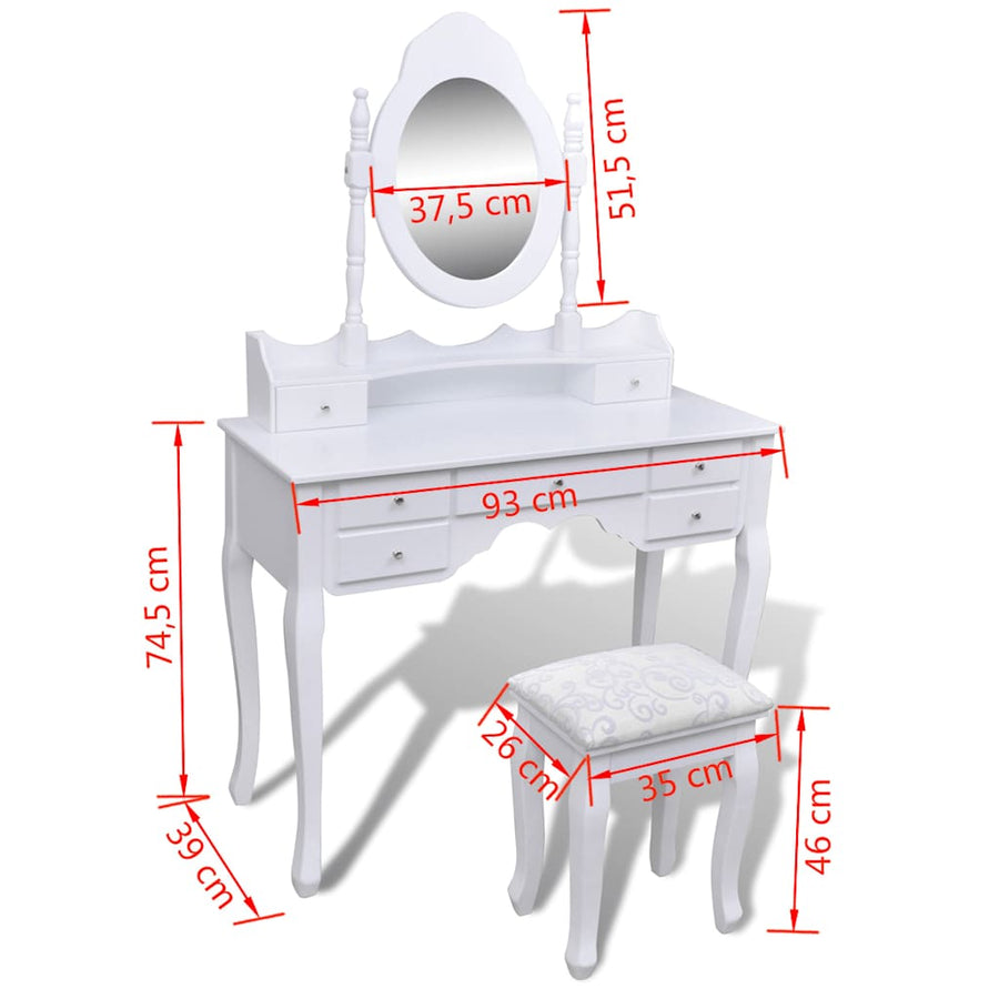 Dressing Table with Mirror and Stool 7 Drawers White