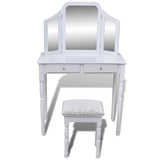 Dressing Table with 3-in-1 Mirror and Stool 2 Drawers White