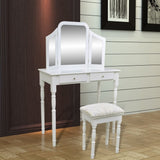 Dressing Table with 3-in-1 Mirror and Stool 2 Drawers White - Low Angle
