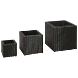 Garden Square Rattan Raised Bed Set 3 pcs Black