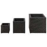 Garden Square Rattan Raised Bed Set 3 pcs Black - Front View