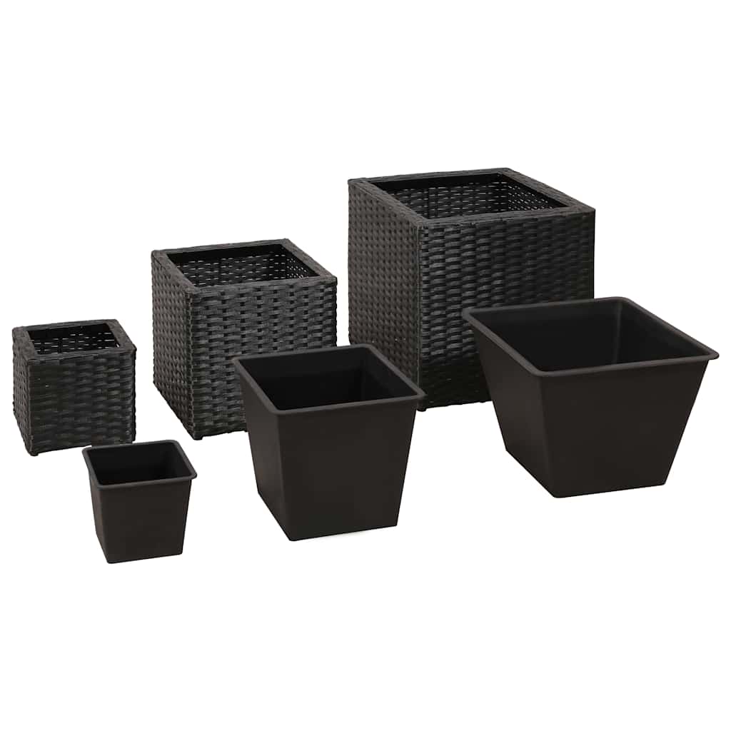 Garden Square Rattan Raised Bed Set 3 pcs Black