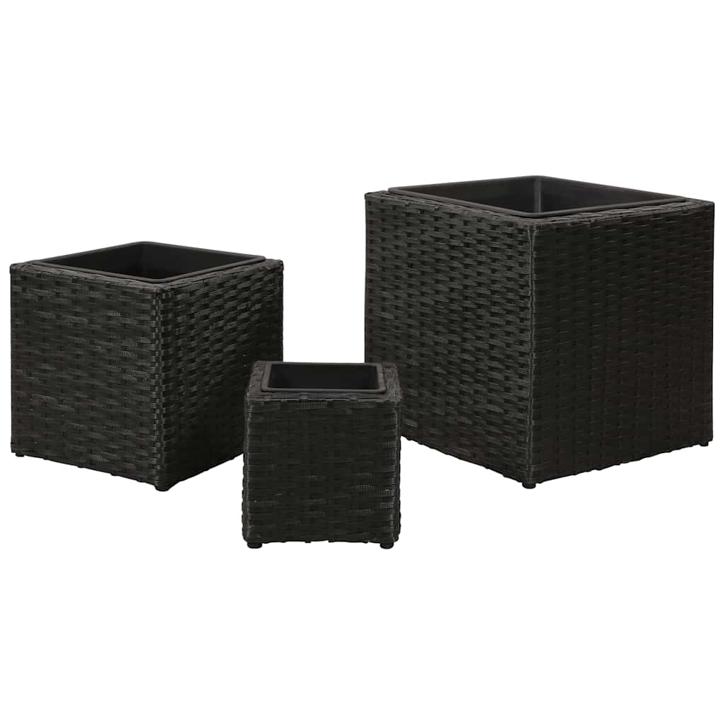 Garden Square Rattan Raised Bed Set 3 pcs Black