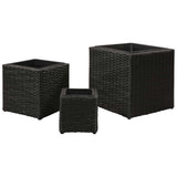 Garden Square Rattan Raised Bed Set 3 pcs Black