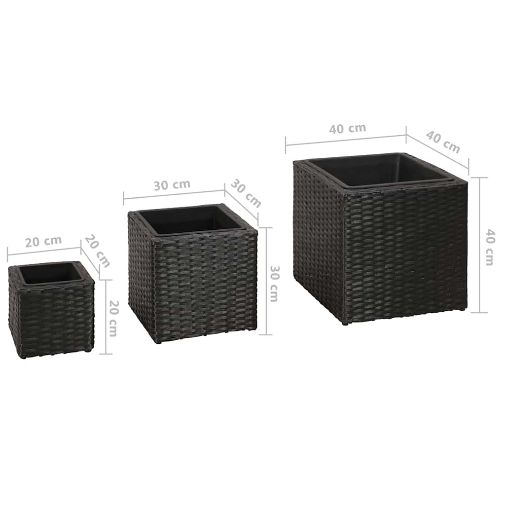 Garden Square Rattan Raised Bed Set 3 pcs Black