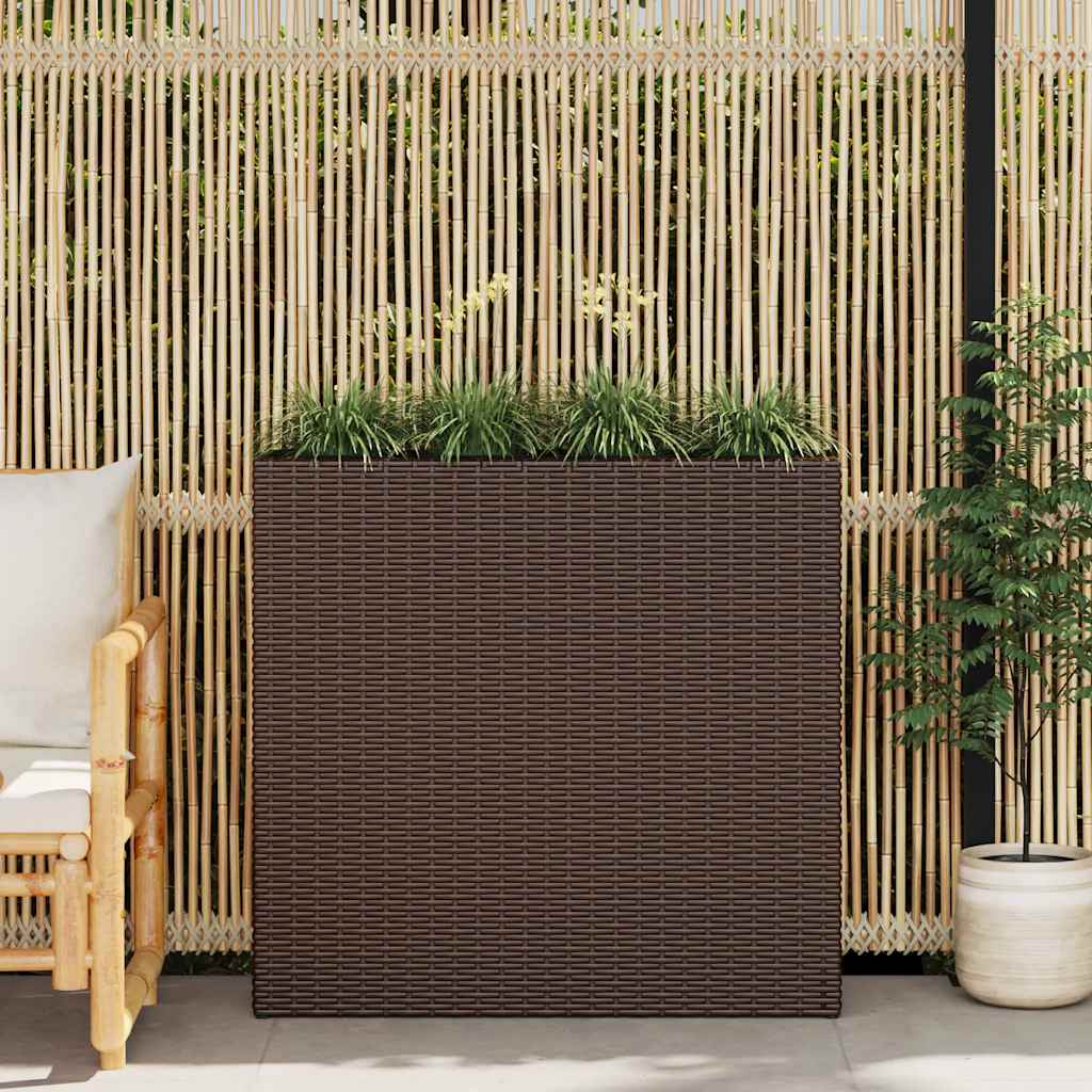 Garden Rectangle Rattan Raised Bed Set Brown