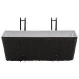 Balcony Trapezoid Rattan Planter 2 pcs Black - Side View