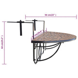 Hanging Balcony Table Terracotta Mosaic - Rear View