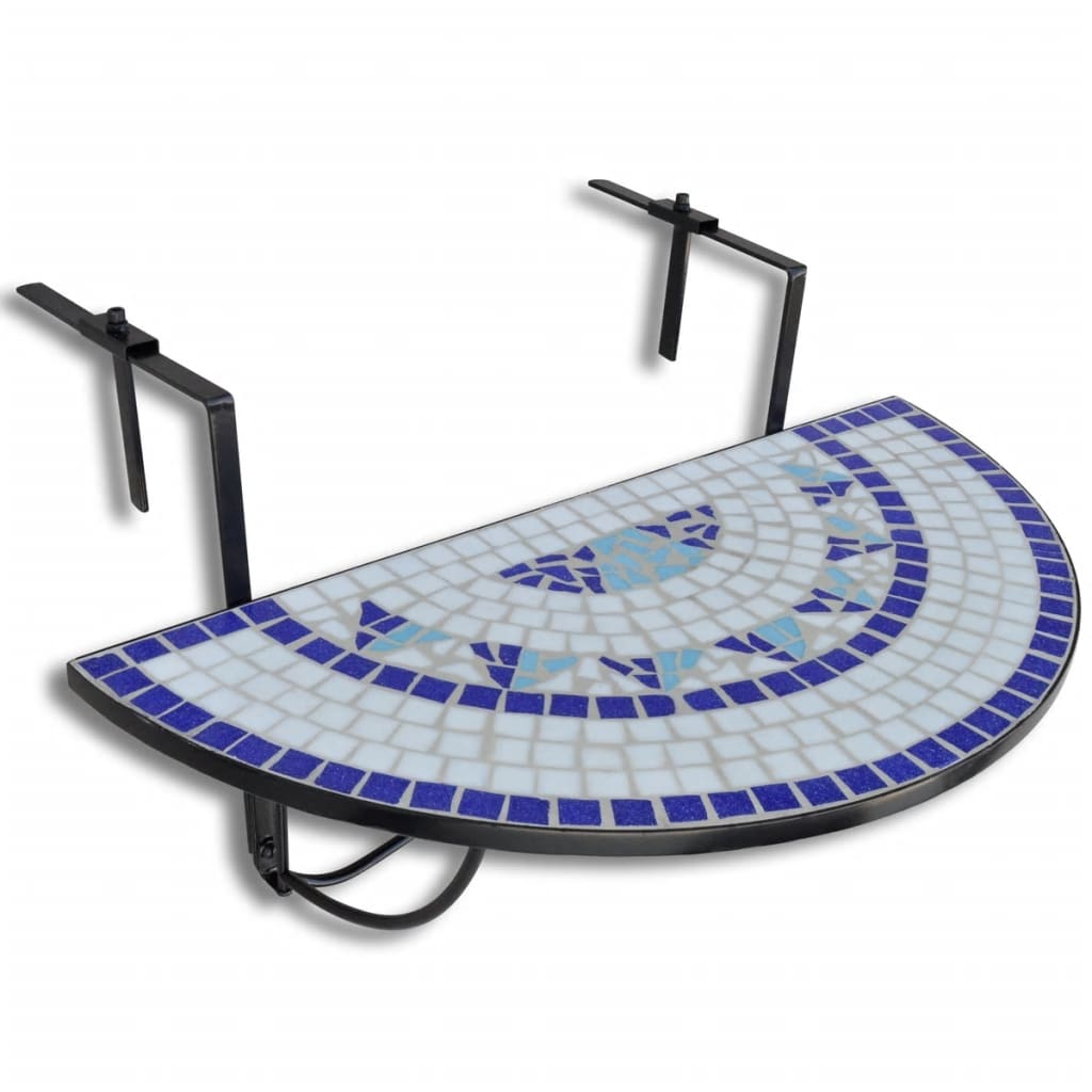 Hanging Balcony Table Blue And White Mosaic