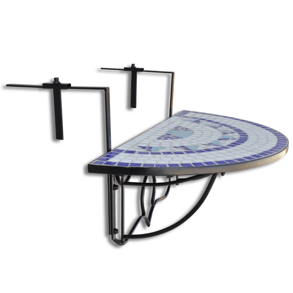 Hanging Balcony Table Blue And White Mosaic
