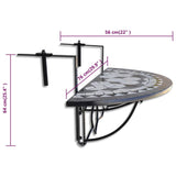 Hanging Balcony Table Black and White Mosaic
