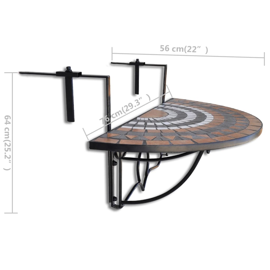 Hanging Balcony Table Terracotta And White Mosaic