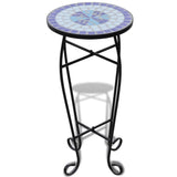 Mosaic Plant Table Blue and White - Front View