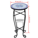 Mosaic Plant Table Blue and White - 45-Degree Angle