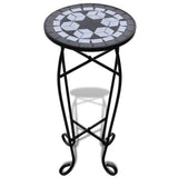 Mosaic Plant Table Black and White - Front View