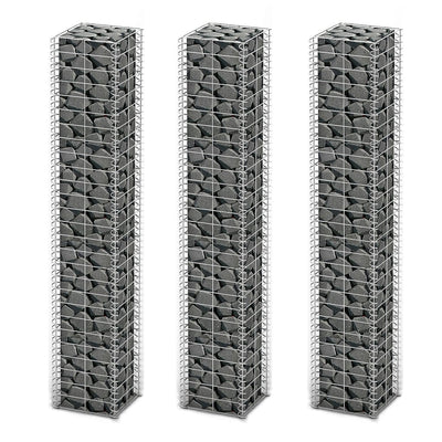 Gabion Set 3 pcs Galvanised Wire 25 x 25 x 150 cm