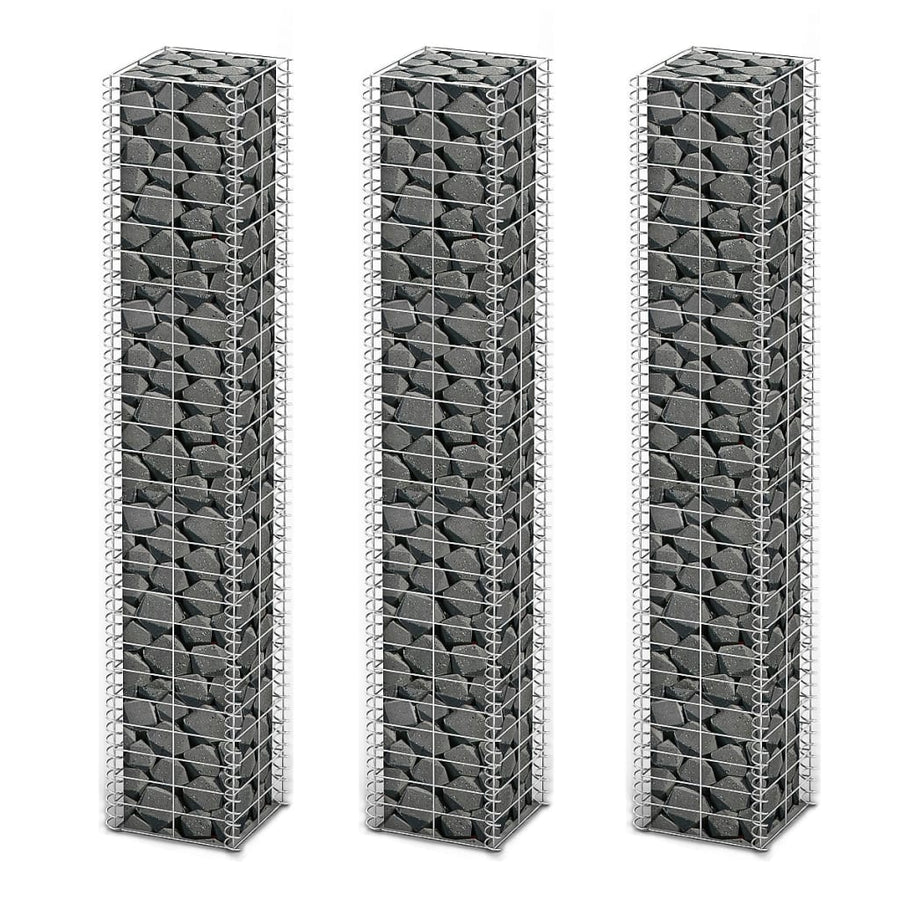 Gabion Set 3 pcs Galvanised Wire 25 x 25 x 150 cm