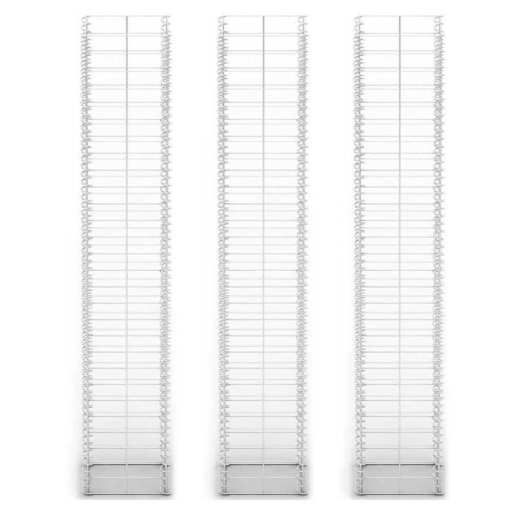 Gabion Set 3 pcs Galvanised Wire 25 x 25 x 150 cm