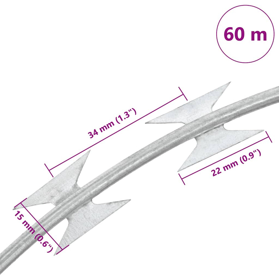 Razor Wire Helical Wire Roll Galvanised Steel 60 m