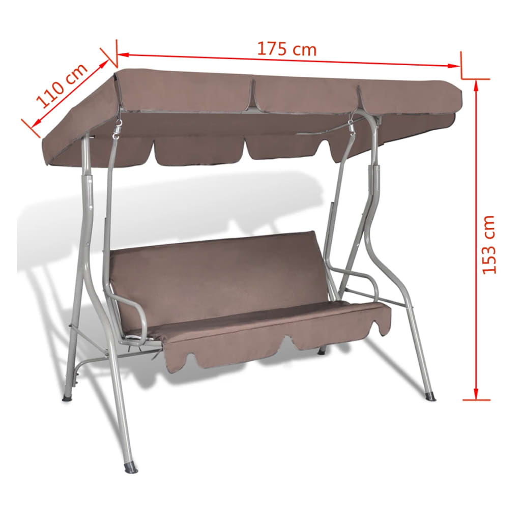 Outdoor Hanging Swing Bench with a Canopy Coffee for 3 Persons