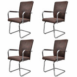 Cantilever Dining Chairs 4 pcs Brown Leathaire