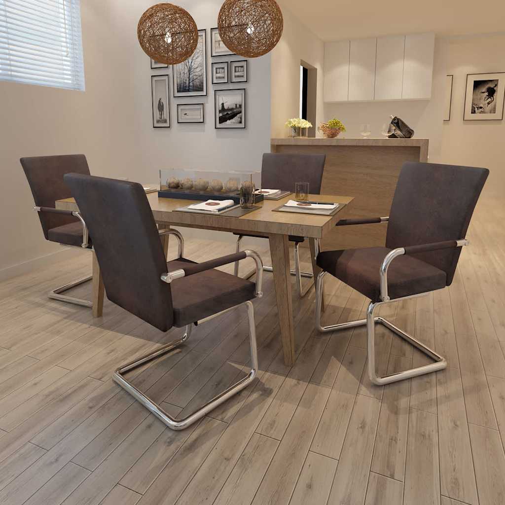 Cantilever Dining Chairs 4 pcs Brown Leathaire