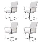 Cantilever Dining Chairs 4 pcs White Faux Leather - Front View