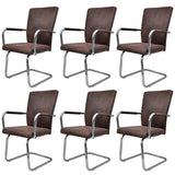 Cantilever Dining Chairs 6 pcs Brown Leathaire - Front View