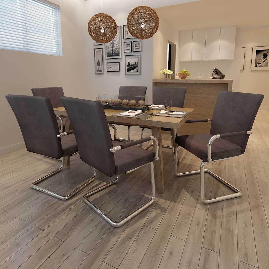 Cantilever Dining Chairs 6 pcs Brown Leathaire