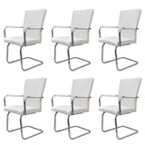 Cantilever Dining Chairs 6 pcs White Faux Leather