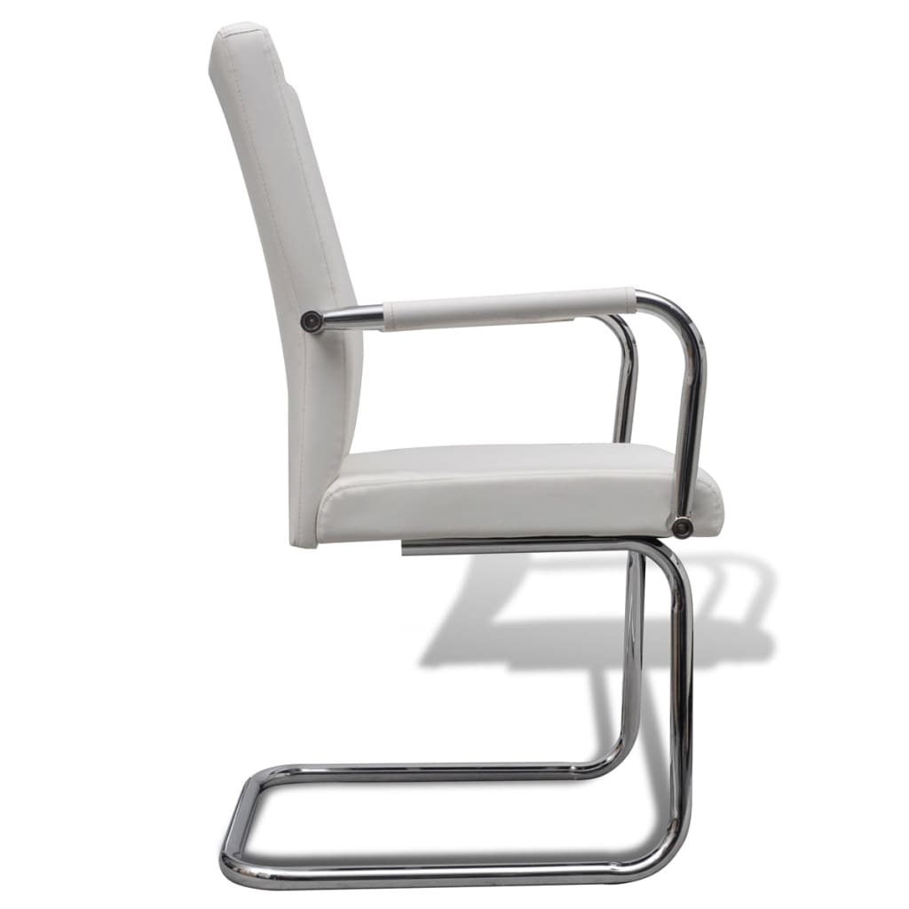 Cantilever Dining Chairs 6 pcs White Faux Leather