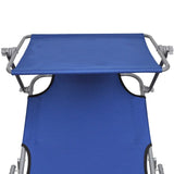 Folding Sun Lounger with Canopy Steel and Fabric Blue - 45-Degree Angle