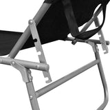 Folding Sun Lounger with Canopy Steel and Fabric Black - 45-Degree Angle