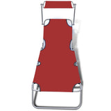 Folding Sun Lounger with Canopy Steel and Fabric Red - Side View