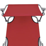 Folding Sun Lounger with Canopy Steel and Fabric Red - Top-Down View