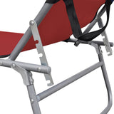 Folding Sun Lounger with Canopy Steel and Fabric Red - 45-Degree Angle